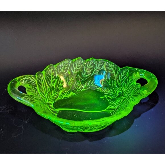 Depression Glass Green Pear Pattern Bowl Handles - Picture 4 of 14